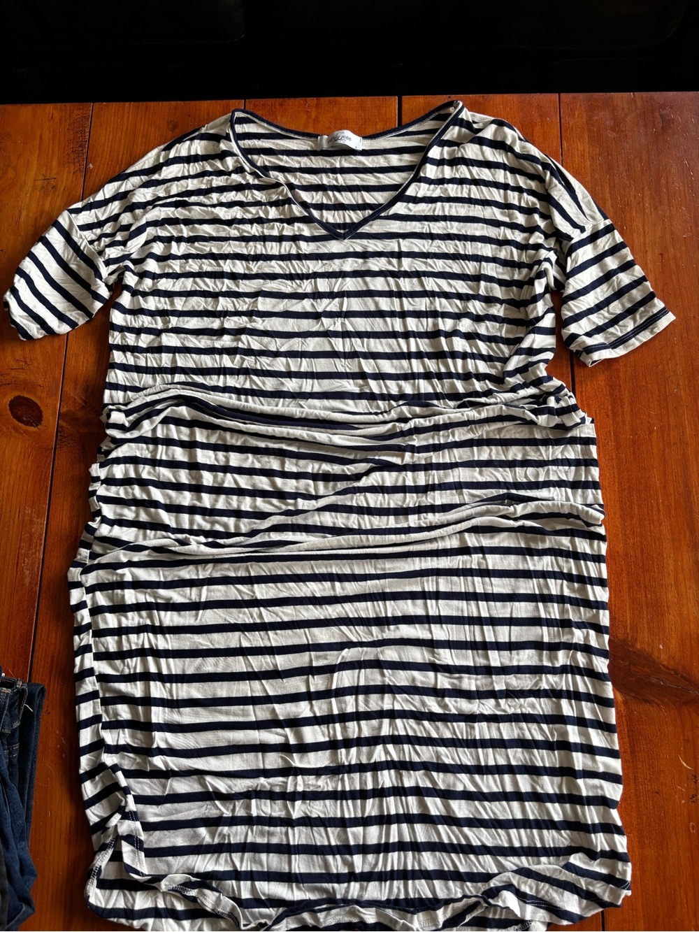 Carly Jean Los Angeles Navy and Cream Striped V-Neck Tunic